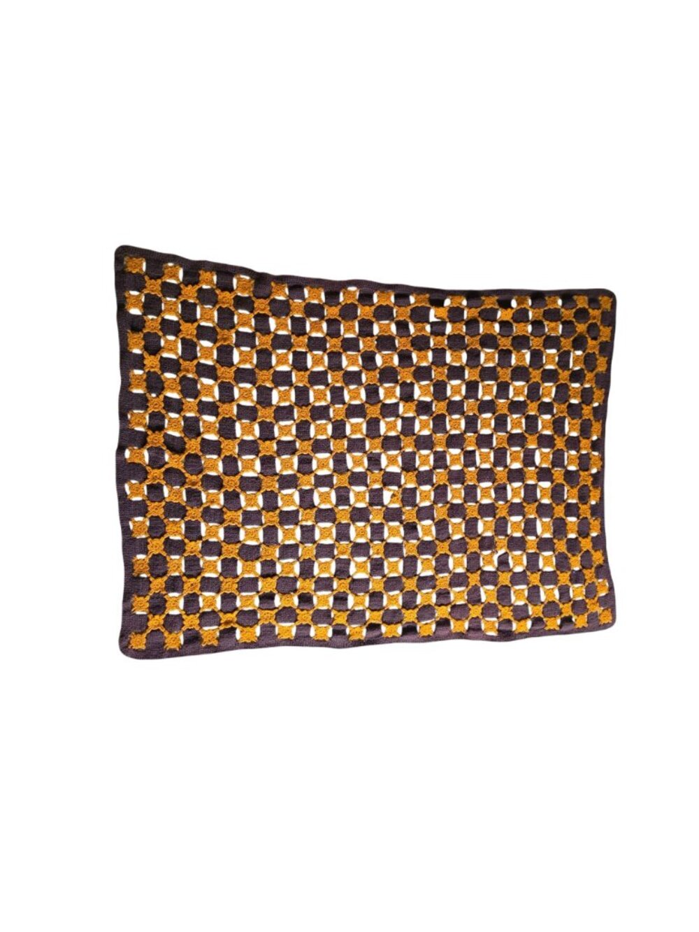 Hand Crochet Medallion Grid Afghan Blanket Cottagecore Boho Brown Caramel Throw - Picture 3 of 8